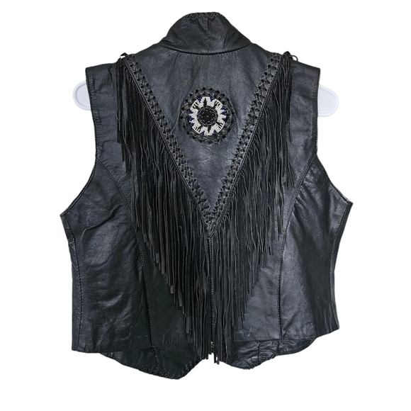 Hot Leather black leather moto fringe vest size XL - Picture 2 of 8